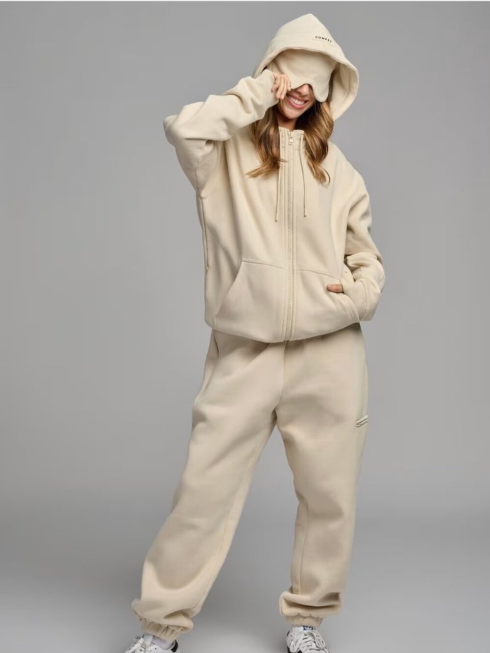 Comfrt Airplane Mode Travel Zip Hoodie Sweatpants Set Bone